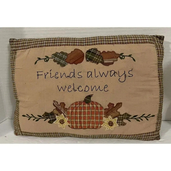 Friends Always Welcome Throw Pillow Fall Thanksgiving  12” Long x 8” Wide - Picture 1 of 2